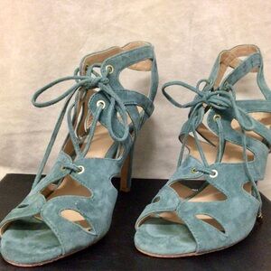 Delicate Mint-green Suede Strappy Ankle Tie 4” Heels